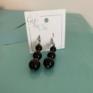 Women's Black Beaded Earrings with Hook Backs